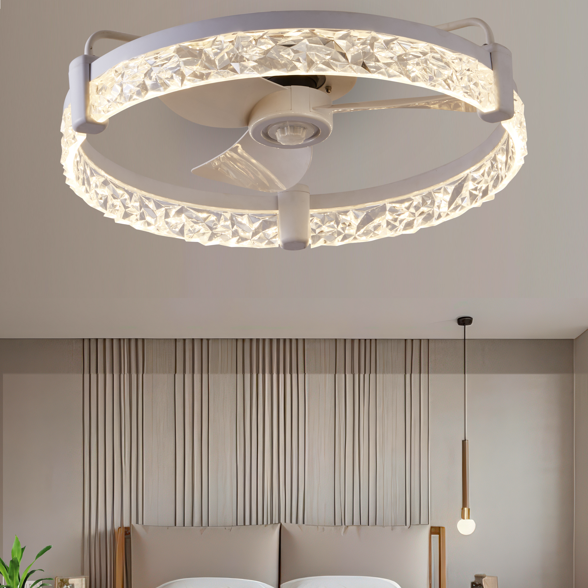 19.7 Inch Patent Design DC Plastic Smart Ceiling Fan Light Stepless Dimmable LED Flush Mount Ceiling Fan Remote APP Control