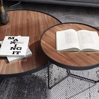 Table basse en bois nordique Voxhome avec pieds en acier massif et plateau rond, ensemble adapté aux meubles de salon