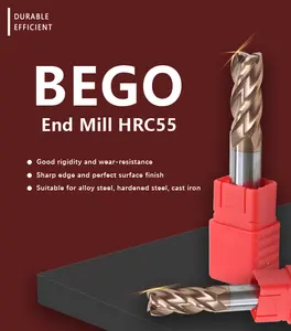BEGO-fresas de carburo sólido Indexable, cortador de 2/4 flautas HRC55/60/65 CNC aplanado cuadrado para soporte de herramientas de fresado