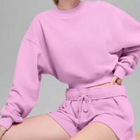 Ensemble de survêtement 2 pièces personnalisé pour femme de marque célèbre : sweat-shirt court et short taille haute à cordon de serrage – Tenue de sport