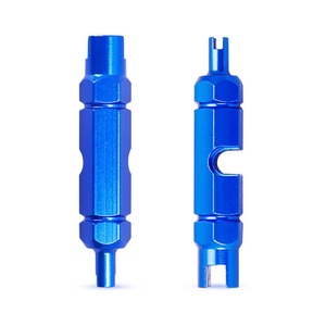 Clé de démontage de valve à double tête - Outil de réparation de valve de pneu de vélo et automobile en aluminium bleu pour l'installation d'extension de valve - Product Image 1