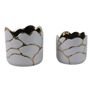 Vasi in Ceramica Decorativi Moderni con Accenti Bianchi e Oro per Uso Interno ed Esterno - Product Image 2