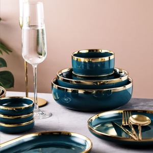 Vaisselle <span class=keywords><strong>de</strong></span> <span class=keywords><strong>table</strong></span> ronde verte brillante en céramique, ensembles <span class=keywords><strong>de</strong></span> vaisselle <span class=keywords><strong>de</strong></span> luxe <span class=keywords><strong>de</strong></span> noël royal avec bordure dorée, vente en gros - Product Image 3
