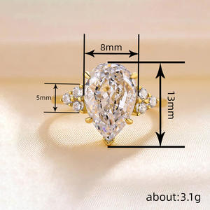 แหวนเพชรทรงลูกแพร์คลาสสิก T0738 ทองคำขาว เครื่องประดับหมั้นสำหรับผู้หญิง เพชรธรรมชาติประดับด้านข้าง - Product Image 4