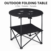 Table de loisirs pliante portable en acier au carbone, tissu Oxford 600D et 4 porte-gobelets, design décontracté pour les rassemblements à la plage