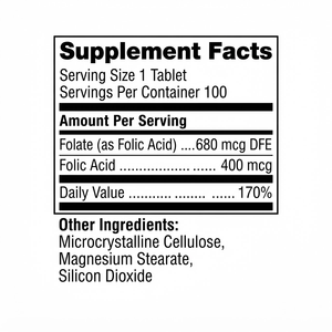 ยาเม็ดกรดโฟลิก OEM ODM 400mcg 100 เม็ด บรรจุภัณฑ์แบบขายส่ง รับผลิตแบรนด์ส่วนตัว - Product Image 2