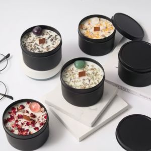 FORTUNE BOLIN Metal Black Tin Jar Scented <strong>Candle</strong> with Dried Flower and Crystal Decoration Flower <strong>Wedding</strong> <strong>Favour</strong> <strong>Candles</strong> - Product Image 5