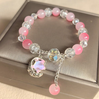 Bracelet en perles de verre bleu en gros, breloque cœur en cristal, bijoux faits main élégants pour femmes et filles, cadeau