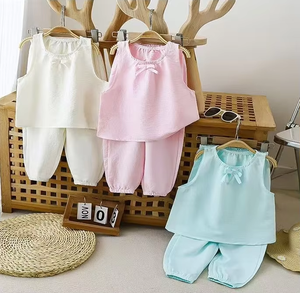 Gilet top pantaloni lunghi vestito estivo 1-10 anni ragazza carina casual pigiama aria condizionata indossare due set - Product Image 4