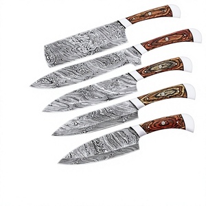 Juego de 5 Cuchillos de Cocina Hechos a Mano de Acero de Damasco con Hoja Recta y Punta Caída, Mangos de Micarta, Personalizables OEM/ODM/OBM - Product Image 1