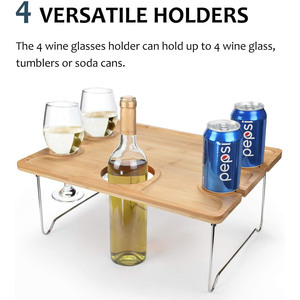 Creative Bamboo and Wood 4-Person Picnic <b>Table</b>, Square Wine Glass <b>Table</b>, Beach <b>BBQ</b> <b>Outdoor</b> Camping Portable Folding Wooden <b>Table</b> - Product Image 2