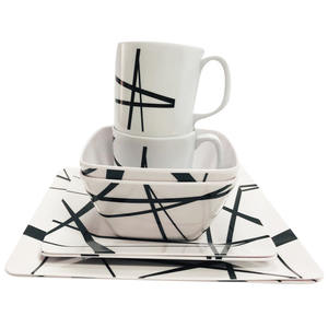 Vajilla de Melamina de 16 Piezas, Elegante Presentación de Comidas, Línea Negra y Blanca, Venta <span class=keywords><strong>al</strong></span> por Mayor para Estilizar y Servir Alimentos - Product Image 4