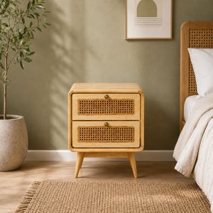 Mesa de Noche Nórdica Moderna de Mediados de Siglo, de Madera Maciza, con 2 Cajones, Mueble de Dormitorio para el Hogar y Hoteles - Product Image 5