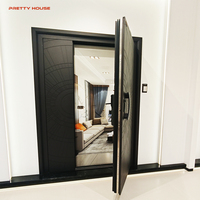 Puerta Pivotante Frontal de Madera Sólida y Aleación de Aluminio Moderna Personalizada con Diseño Insonorizado y de Seguridad para Hoteles y Dormitorios