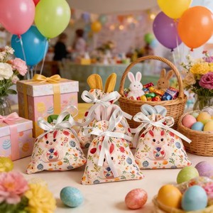 Bustina in Velluto con Orecchie da Coniglio, con Coulisse, per Bomboniere o Gadget Pasquali 16x19cm - Product Image 2