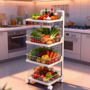 Adjustable Multi Tier Storage Rack For Kitchen Food <b>Vegetables</b> Fruit Stainless Steel <b>Standing</b> Cart - Product Image 1