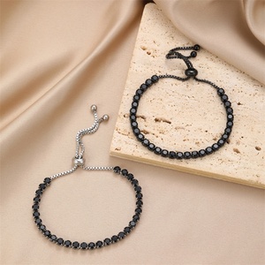 Custom Bracelet Adjustable Stainless Steel Black Zircon Tennis Link Chain Bracelet <b>for</b> Women <b>Men</b> Fashion Accessory - Product Image 3