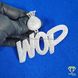 Collier avec pendentif lettre DAWU, serti de pierres de moissanite brillantes, bijoux hip-hop personnalisés - Product Image 3