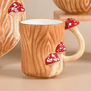 Canecas de café de cerâmica reutilizáveis, canecas de chá cappuccino de porcelana com logotipo personalizado, 500ml, moldura de cogumelo, fantasia