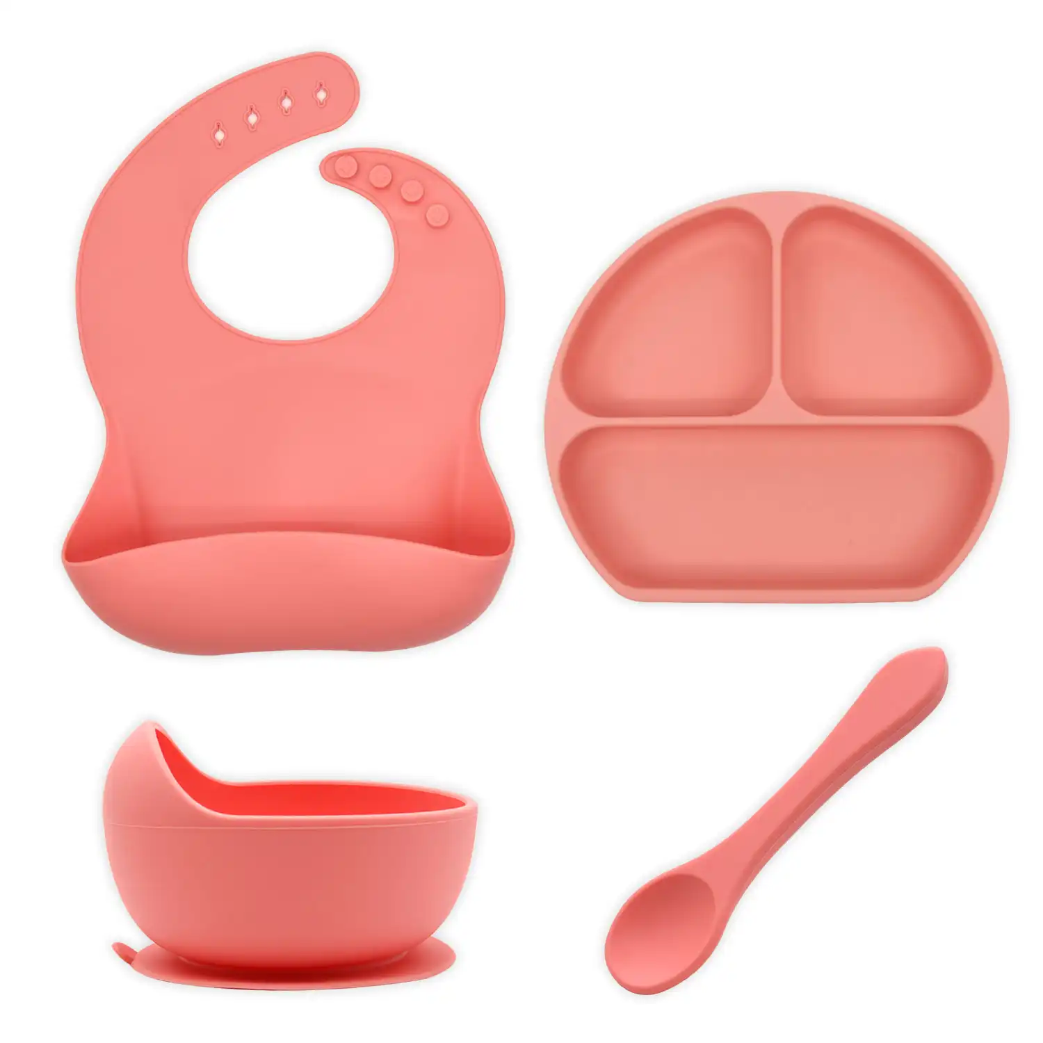 BPA Free Toddler Food Led Weaning Self Feeding Non Slip Grip Dinner Dish Set Divided Suction Silicone Baby Plate with Lid