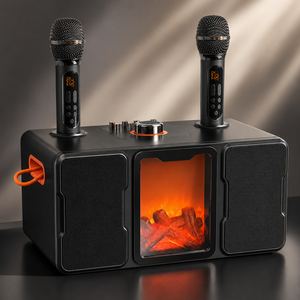 Enceinte karaoké avec <span class=keywords><strong>2</strong></span> micros sans fil, enceinte portable Bluetooth avec lumière de cheminée, DSP Echo - Product Image 2