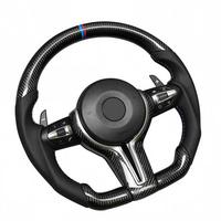  Volant en fibre de carbone avec surpiqûres bleues, bande tricolore M, cuir perforé, forme D, compatible E90 E87 E70 E71 E84 X1 X5, amélioration