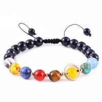 Bracelet Système Solaire Huit Planètes, Pierres Naturelles, Galaxie Univers, Bracelet Tressé Ajustable Perlé pour Hommes et Femmes