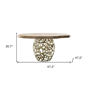 Tavolo da pranzo in legno massello arrotondato e ottone da 47 \ "HMS in Acacia dal vivo - Product Image 4