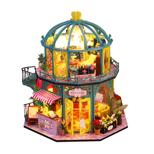 Casa de Muñecas en Miniatura al por Mayor, Kit de Casa en Miniatura DIY, Kit de Rincón de Lectura, Modelo de Cafetería Floral de Vidrio de <span class=keywords><strong>2</strong></span> Capas para Ensamblar a <span class=keywords><strong>Mano</strong></span> - Product Image 1