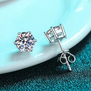 Wholesale Luxury Fine 925 Sterling Silver Jewelry Classic Stud Earrings Lab Grown Diamonds 1CT6CT Moissanite Earrings For Women