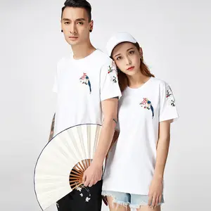 Camiseta de manga curta para homens, camiseta solta de manga curta para casal, nova moda masculina de verão com bordado magpie