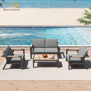 Set Divano da Esterno 4 Pezzi <span class=keywords><strong>in</strong></span> Alluminio Idrorepellente con Decorazioni <span class=keywords><strong>in</strong></span> <span class=keywords><strong>Legno</strong></span> Teak <span class=keywords><strong>per</strong></span> Terrazze di Resort e Ville - Product Image 1