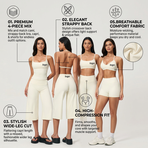 Conjuntos de Yoga Premium para Mujer, sin Costuras, con Top de Cuello Redondo, Pantalones Capri de Pierna Ancha y Sujetador de Cuello en V, para Marcas de Ropa Deportiva de Boutique - Product Image 6
