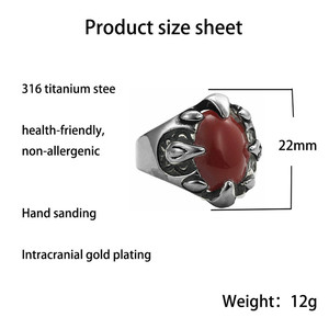 Anillo de Acero Inoxidable para Hombre con Diseño de Garra de Dragón y Puntas de Piedra Negra y Roja, Estilo Geométrico, para Regalo - Product Image 5