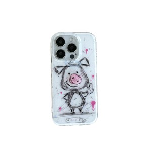 เคสโทรศัพท์ลายกราฟฟิตี้หมูขี้เกียจ หมุนจมูกได้ สำหรับ iPhone 16 Pro Max 15 14 13 เคสป้องกันน่ารักสำหรับสาวๆ - Product Image 2