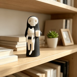 Figura de Gato Grim Reaper, Impresa en 3D, Decoración de Escritorio Art Deco en PLA, Adorno de Esqueleto Blanco y Negro, Decoración para Hogar, Oficina, Estante, Halloween - Product Image 1