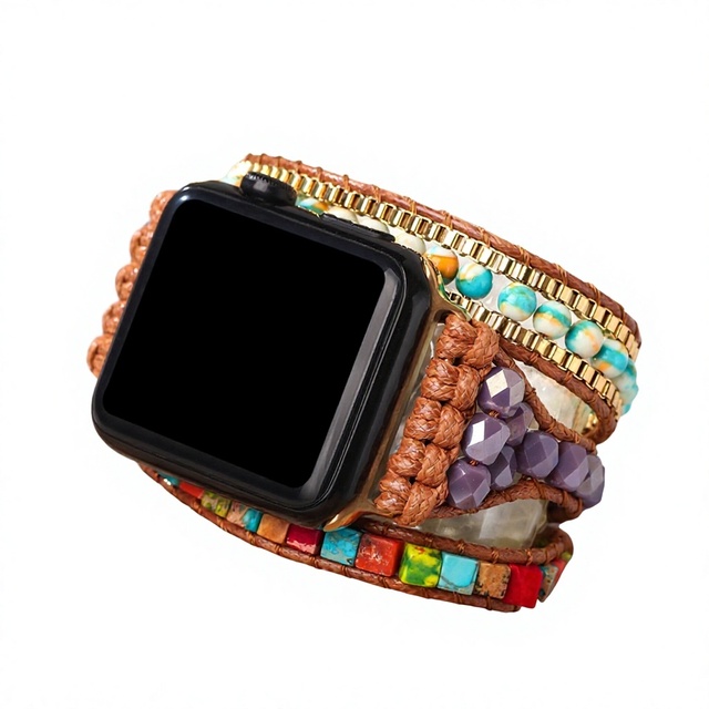 Bohemian-style Natural Blue Turquoise Retro for Watch Band with Pin Buckle in PVC