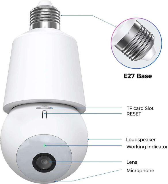 2K Light Bulb Camera China OEM Direct Manufacturer Indoor Ip Camara Network CCTV Wifi Hidden Security PTZ Camera