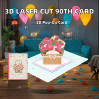 Cartes de vœux 3D en forme de panier de roses / Souvenir de Pâques d'art populaire / Papier fait main avec estampage doré et de haute qualité