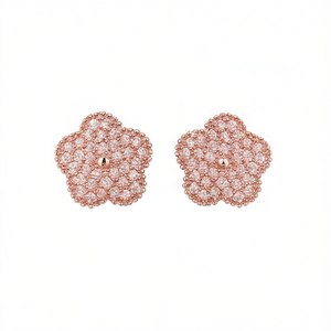 Boucles d'oreilles clous fleur or rose E4529, micro-incrustation de strass en cristal, luxe pour femme, usage quotidien - Product Image 1
