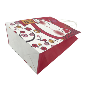 Sac d'emballage en papier kraft blanc personnalisé avec poignée, motif chat porte-bonheur, pour cadeaux et courses, fabriqué à la machine - Product Image 2