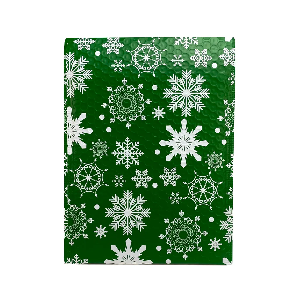 Colore verde Poly Mailer Packaging Snowflake Pattern Printing Christmas Bubble Mailer