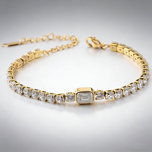 Bracelet en acier inoxydable plaqué or 18 carats avec chaîne tennis géométrique en zircon brillant de haute qualité pour femme, idéal pour un anniversaire (collection 2026) - Product Image 6