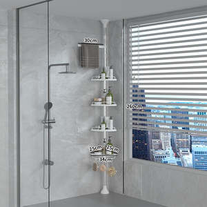 Étagère d'angle de salle de bain réglable à 4 niveaux, étagère de plafond en acier inoxydable, support de rangement pour toilettes, porte-shampoing et gel douche - Product Image 6