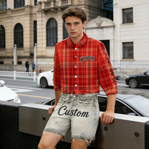 Camisa Ligera de Franela de Algodón con Lavado Ácido para Hombre, Diseño Personalizado, con Apliques Bordados y Bloques de Color, Estilo Urbano, Corte Ajustado - Product Image 1