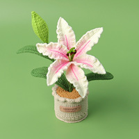 Plante en pot de lys au crochet faite à la main, fleurs artificielles en fil rose et blanc, décoration de table, décoration intérieure, fleur éternelle, cadeau, vente en gros