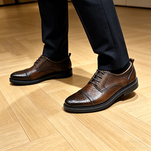 Chaussures Derby Classiques Marron Premium Effet Peau de Serpent pour Hommes, Chaussures Habillées Formelles à Bout Cap-Toe et Lacets, Chaussures Habillées à Bout Rond et Semelle Épaisse - Product Image 6