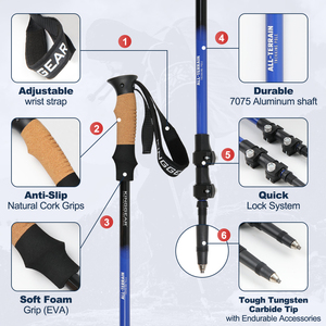 Kinggear Outdoor3-section teleskopik tongkat Trekking mendaki tongkat berjalan aluminium tongkat Trekking - Product Image 6