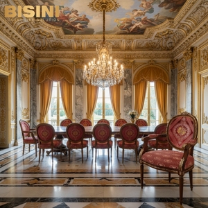 Sillas de Comedor de Lujo Estilo Boutique Europeo, Estructura de Madera Hecha a Mano, Decoración Dorada, <span class=keywords><strong>Asiento</strong></span> de Terciopelo Rojo Vintage Suave, Silla de Anfitrión Confortable - Product Image 2