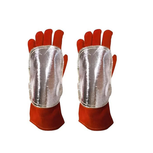 Gants de soudage en cuir rouge avec paume réfléchissante argentée, protection contre les éclaboussures de métal fondu pour le soudage TIG - Product Image 1